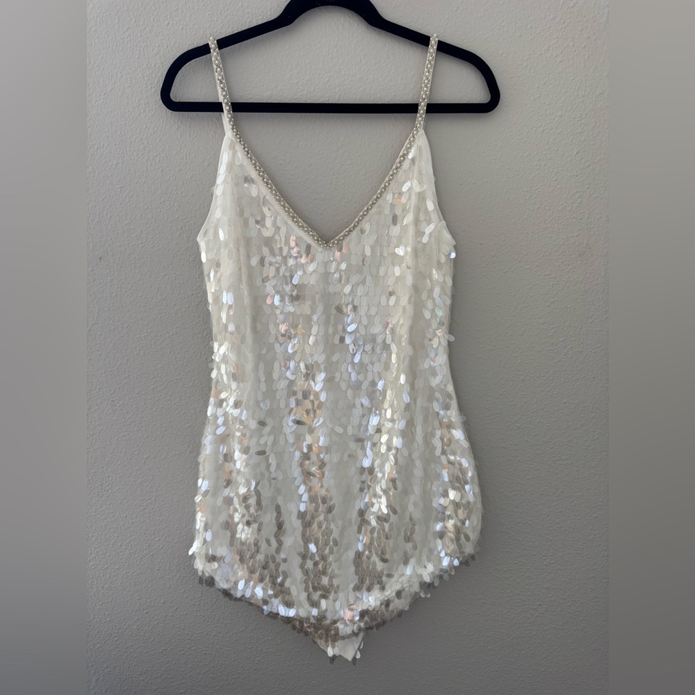 Sequin Embellished White Mini Dress